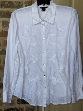 Grace Elements White Linen Button-Up Shirt Jacket Coastal Luxury Plus Sz 2X